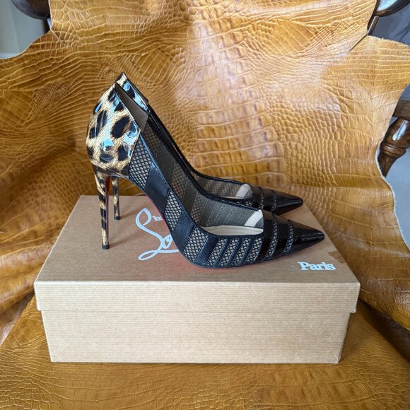 Christian Louboutin Black/Brown Mesh, Leather and Leopard Patent Pumps size 37 - Picture 4 of 6